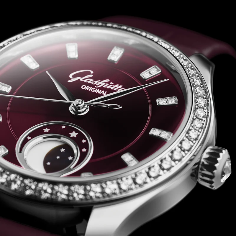 Serenade Luna "Purple Velvet" with Diamonds 32.5mm - Purple on Leather Strap