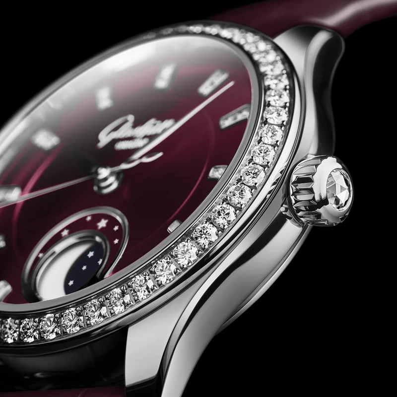 Serenade Luna "Purple Velvet" with Diamonds 32.5mm - Purple on Leather Strap
