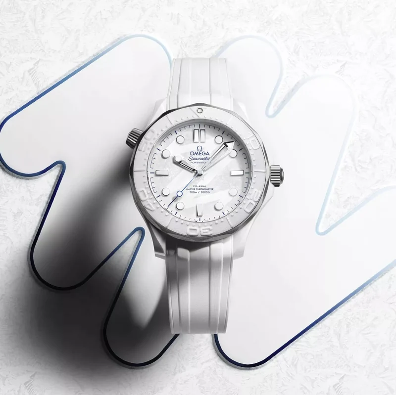 Seamaster Diver 300M Milano Cortina 2026 43.5mm - White on Rubber Strap