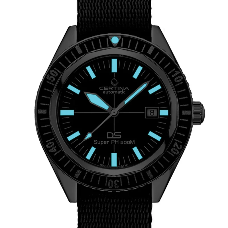 DS Super PH500M 43mm - Black on One-Piece Nylon Strap
