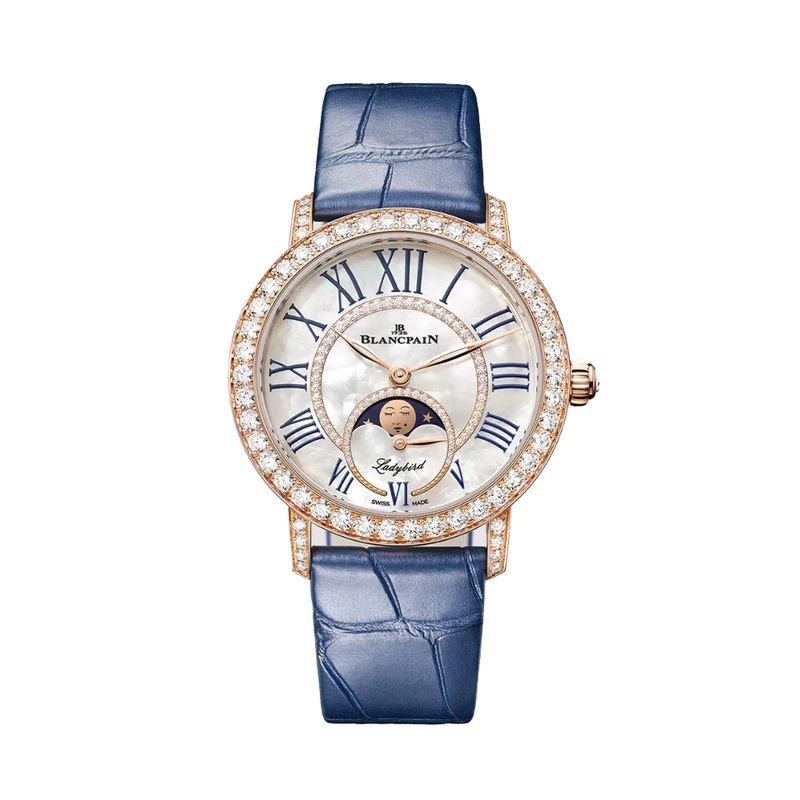 Ladybird Colors Moonphase Red Gold and Diamonds 34.9mm - White on Leather Strap