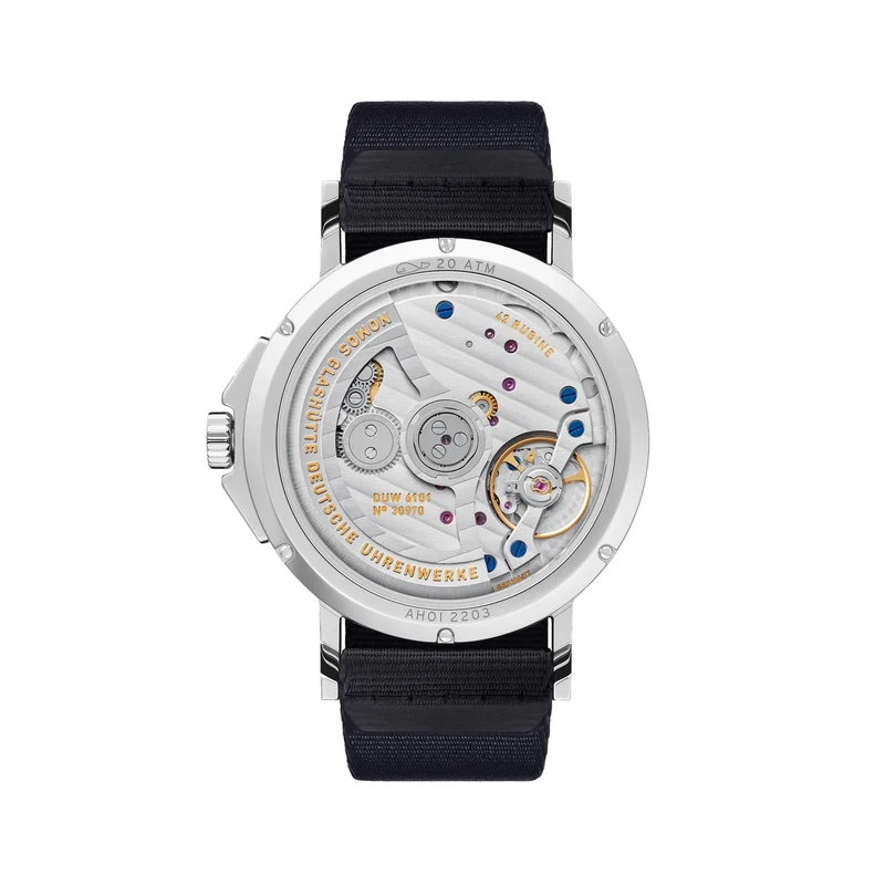 Ahoi Neomatik Sapphire Back 38mm - White Silver-Plated on Fabric Strap