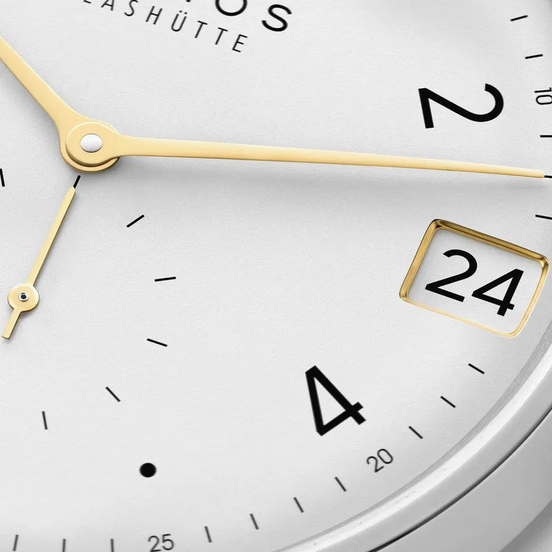 Minimatik Date Gold Hands 39mm - White Silver-Plated on Leather Strap