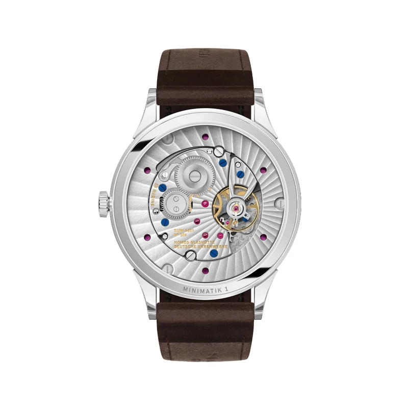 Minimatik Date Gold Hands 39mm - White Silver-Plated on Leather Strap