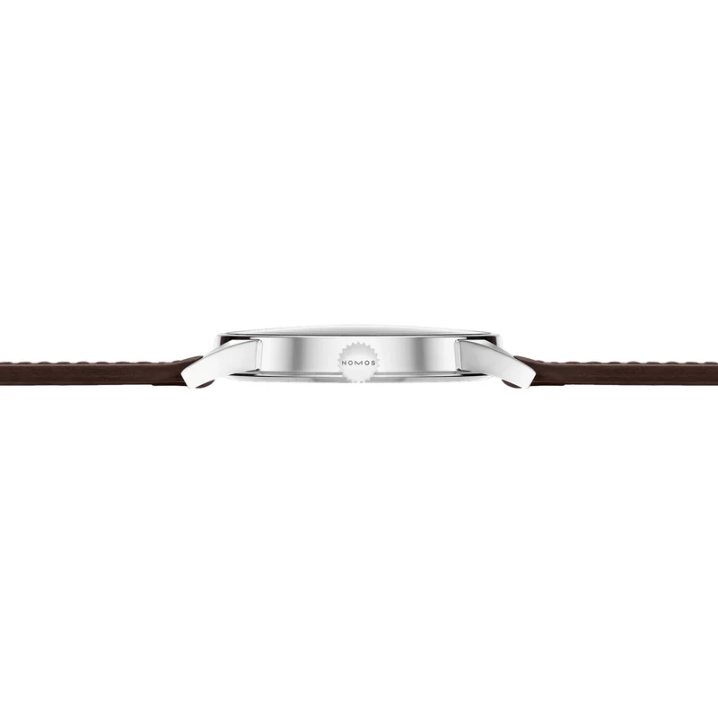 Minimatik Date Gold Hands 39mm - White Silver-Plated on Leather Strap
