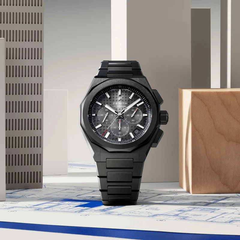 Defy Skyline Chronograph Ceramic 42mm - Black-Toned on Bracelet w/ Extra Rubber Strap