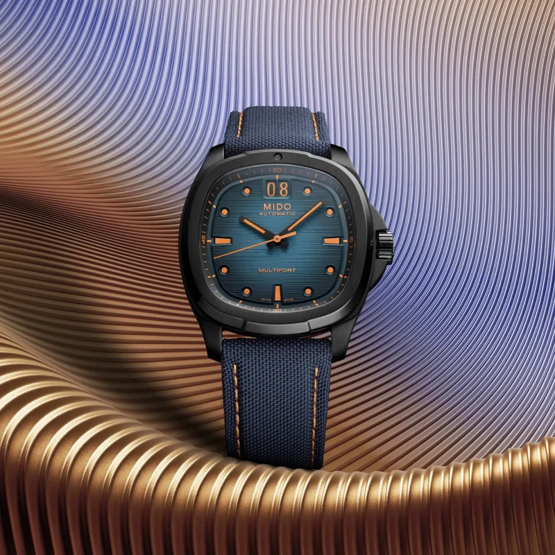 Multifort TV Big Date Black PVD Automatic 40mm - Blue on Fabric Strap