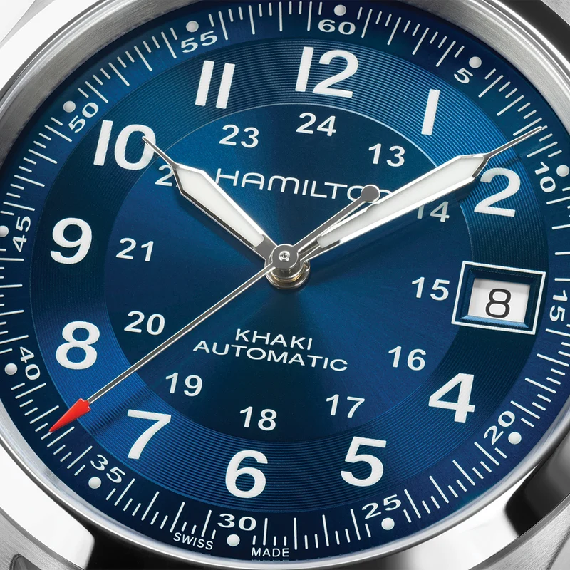 Khaki Field Auto Date 42mm - Blue on Leather Strap