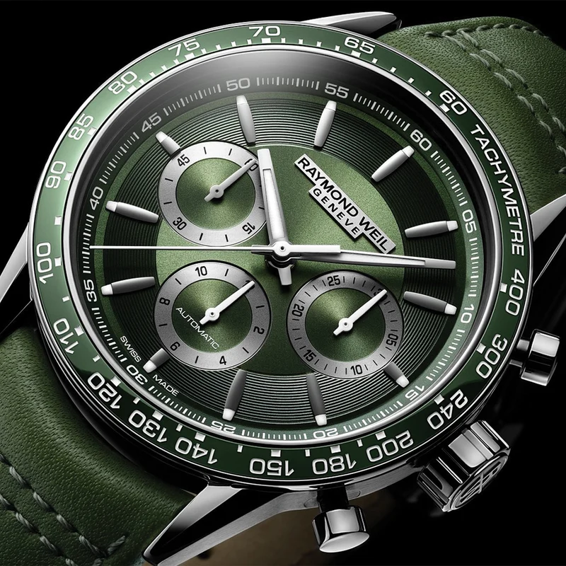 Freelancer Automatic Chronograph Ceramic Bezel 43.5mm - Green on Leather Strap