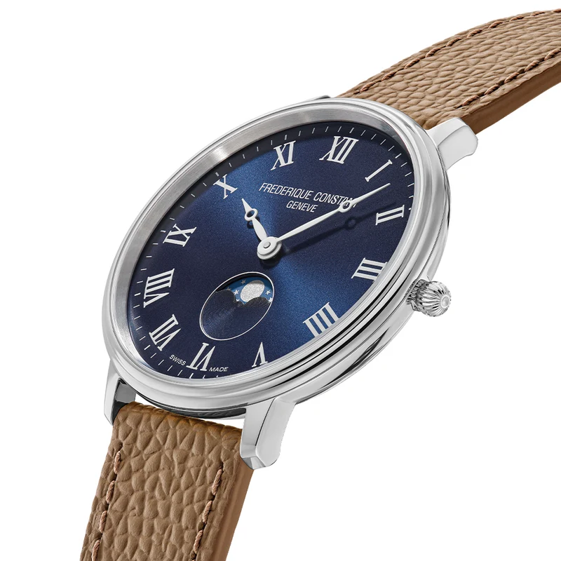 Classics Quartz Moonphase Steel 39mm - Blue on Leather Strap