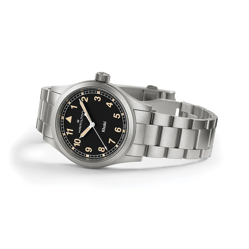 Khaki Field Quartz 38mm - Black w/ Yellow/gold Numerals on Bracelet