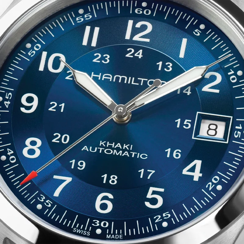 Khaki Field Auto Date 38mm - Blue on Leather Strap