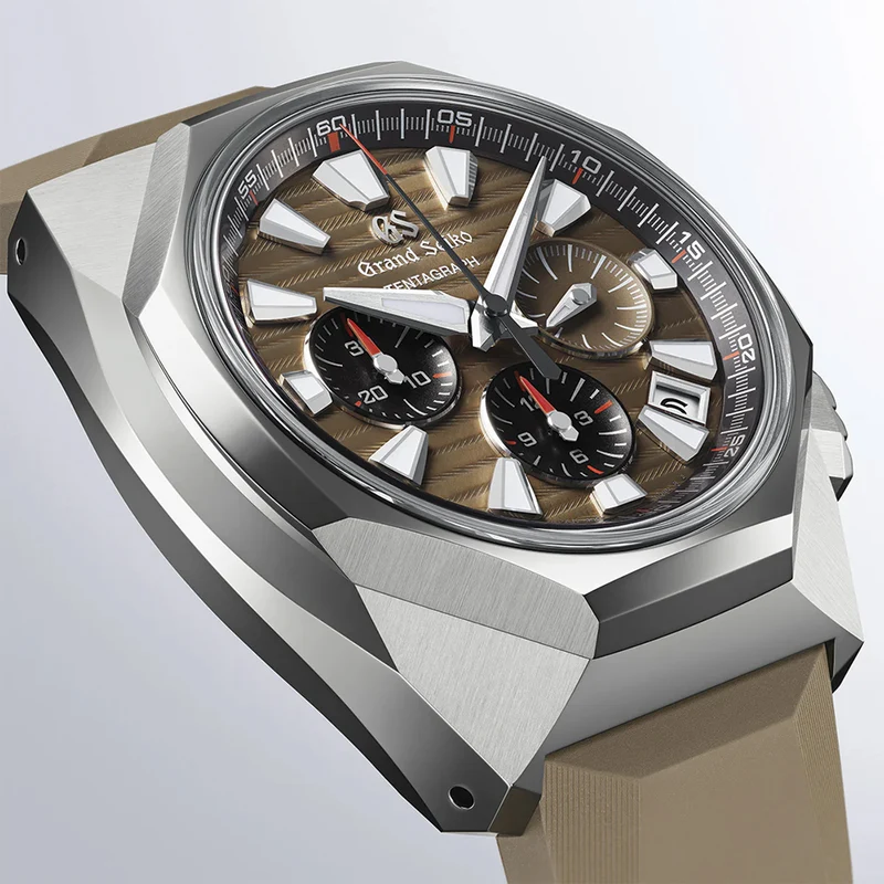 SLGC009 "Tokyo Lion" Sport Tentagraph Brilliant Hard Titanium 43mm - Brown on Rubber Strap