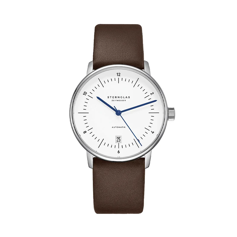 Naos Automatic 38mm - White on Dark Brown Leather Strap