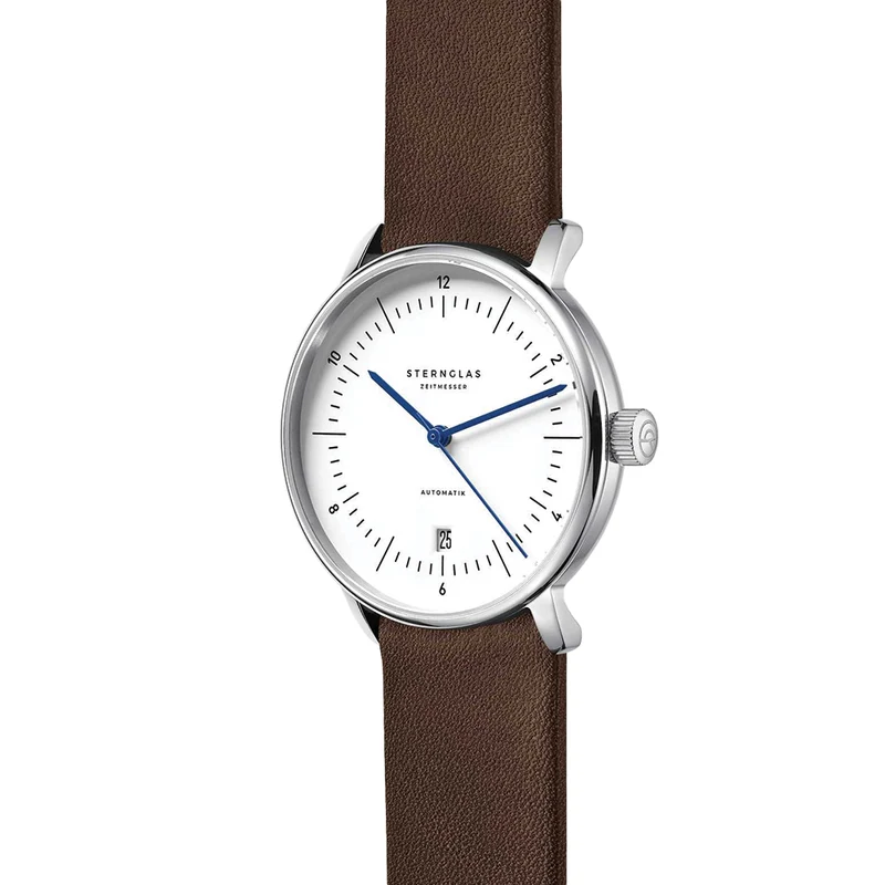 Naos Automatic 38mm - White on Dark Brown Leather Strap