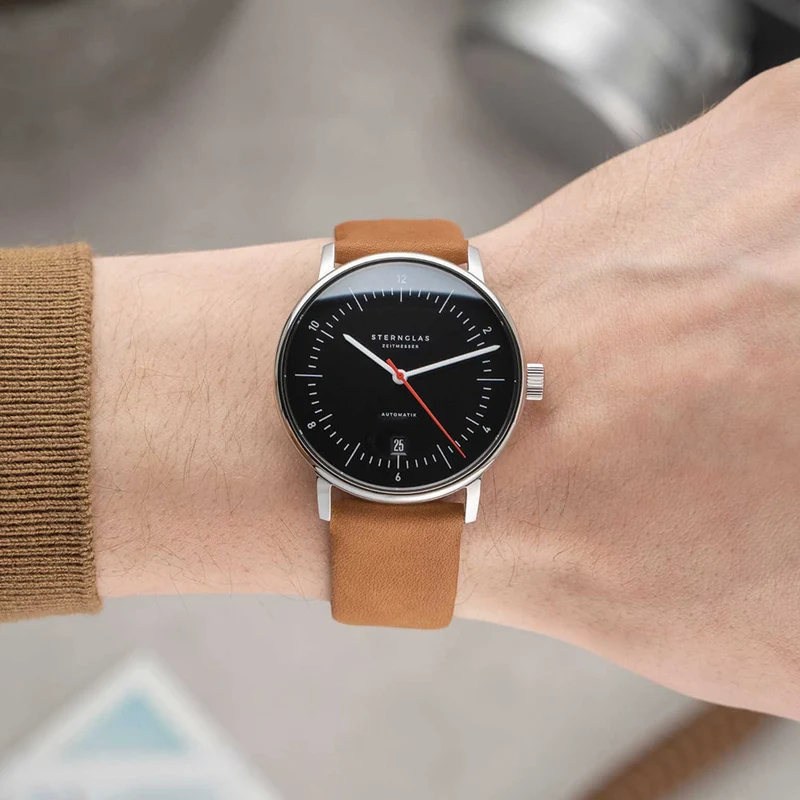 Naos Automatic 38mm - Black/Red on Brown Leather Strap