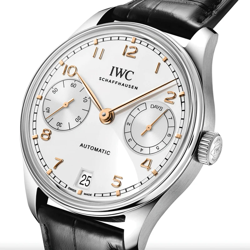Portugieser Automatic Gold Accents 42mm - Silver-Plated on Leather Strap