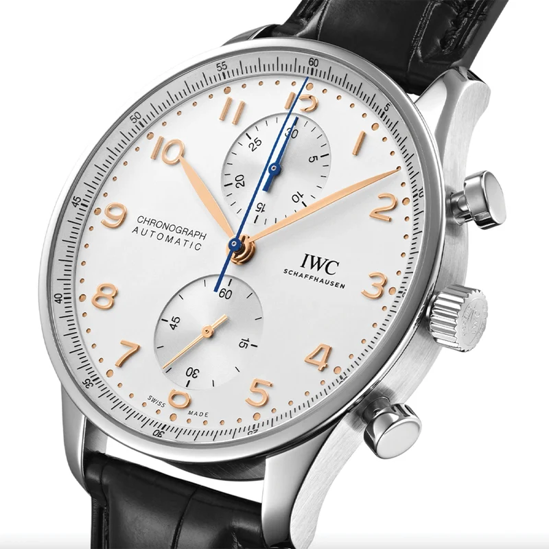 Portugieser Chronograph Gold Accents 41mm - Silver-Plated on Leather Strap