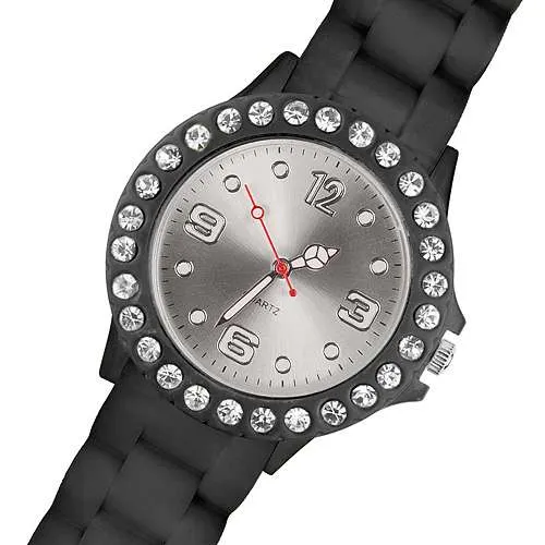 Bunte Silikon Armbanduhr mit Kristallen