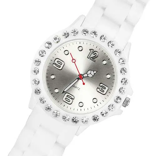 Bunte Silikon Armbanduhr mit Kristallen