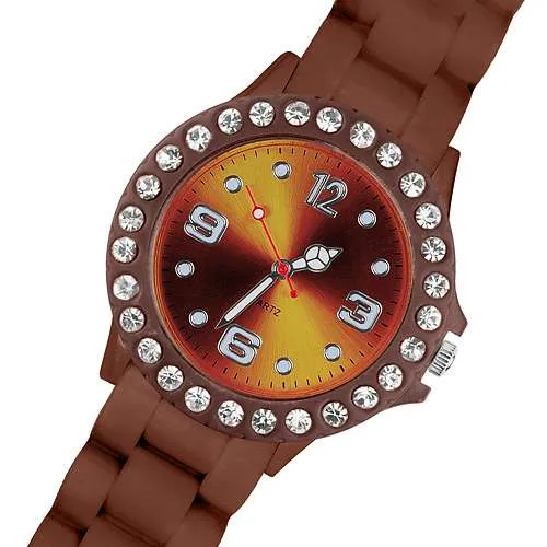 Bunte Silikon Armbanduhr mit Kristallen
