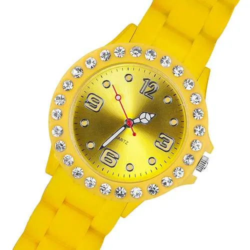 Bunte Silikon Armbanduhr mit Kristallen