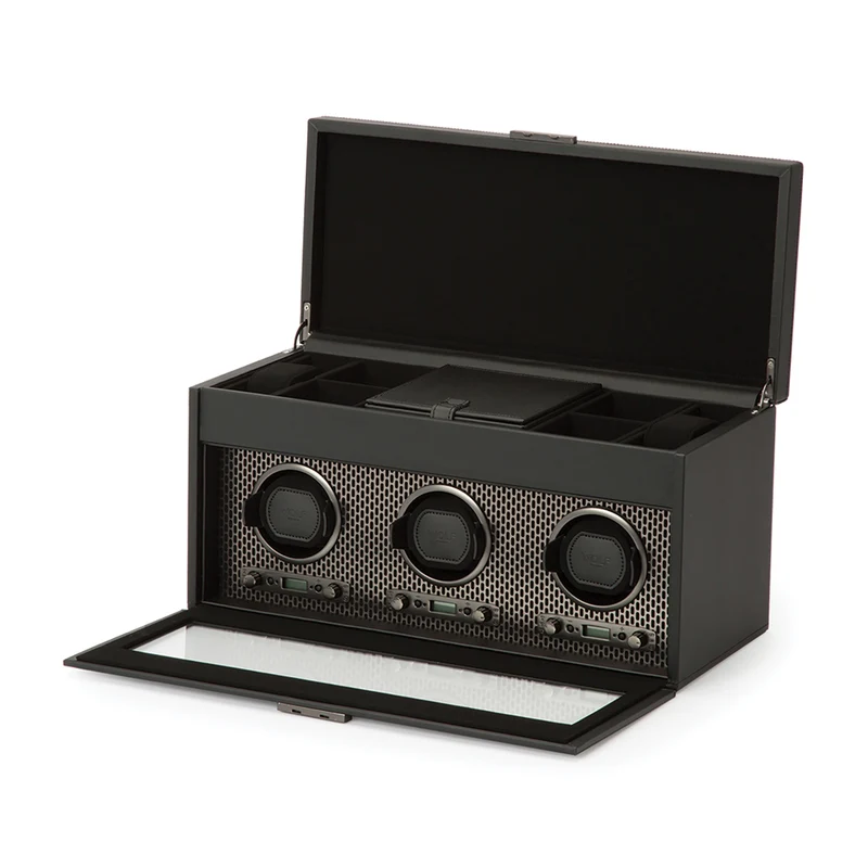 Axis Triple Watch Winder With Storage - Power Coat