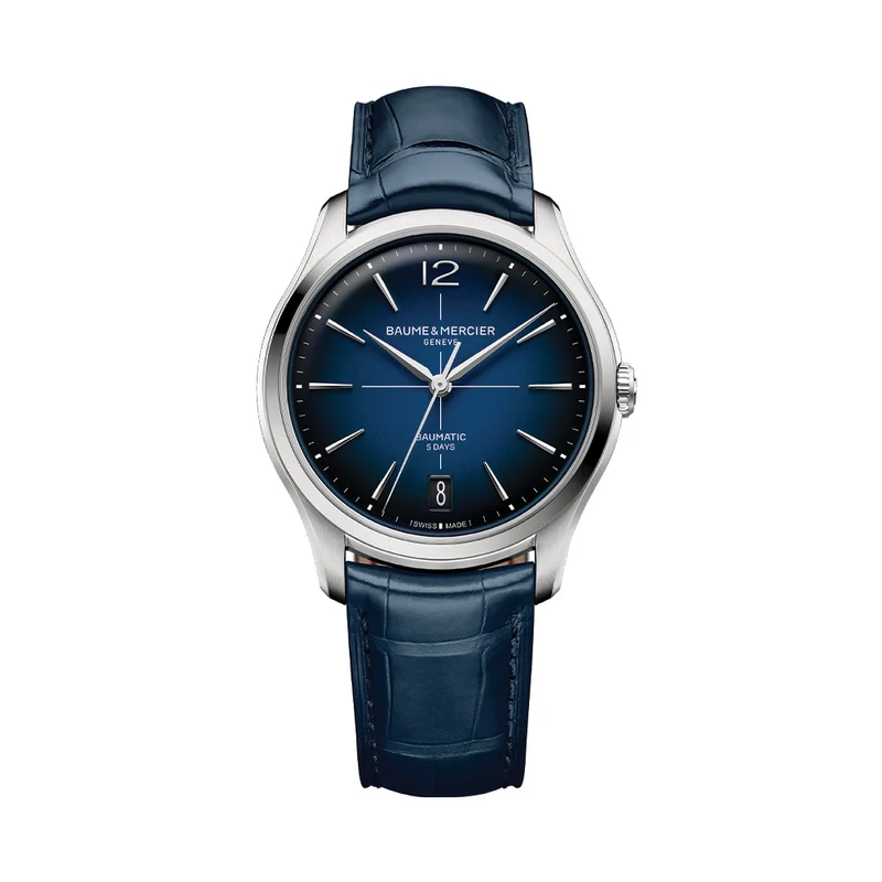 Clifton Round Baumatic 39mm - Blue on Leather Strap