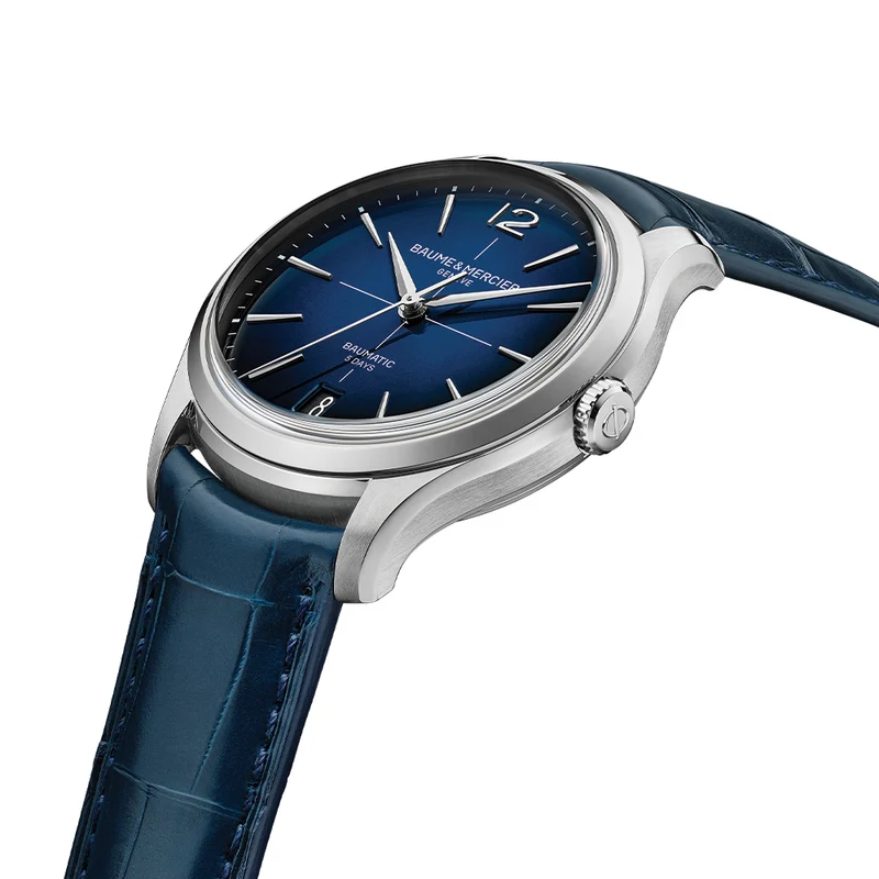 Clifton Round Baumatic 39mm - Blue on Leather Strap