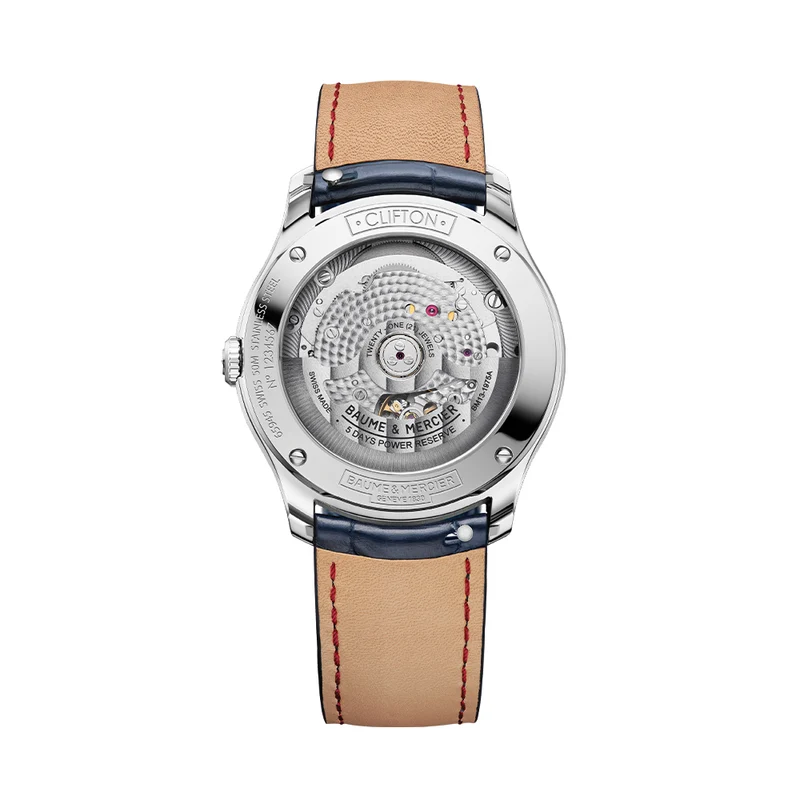 Clifton Round Baumatic 39mm - Blue on Leather Strap