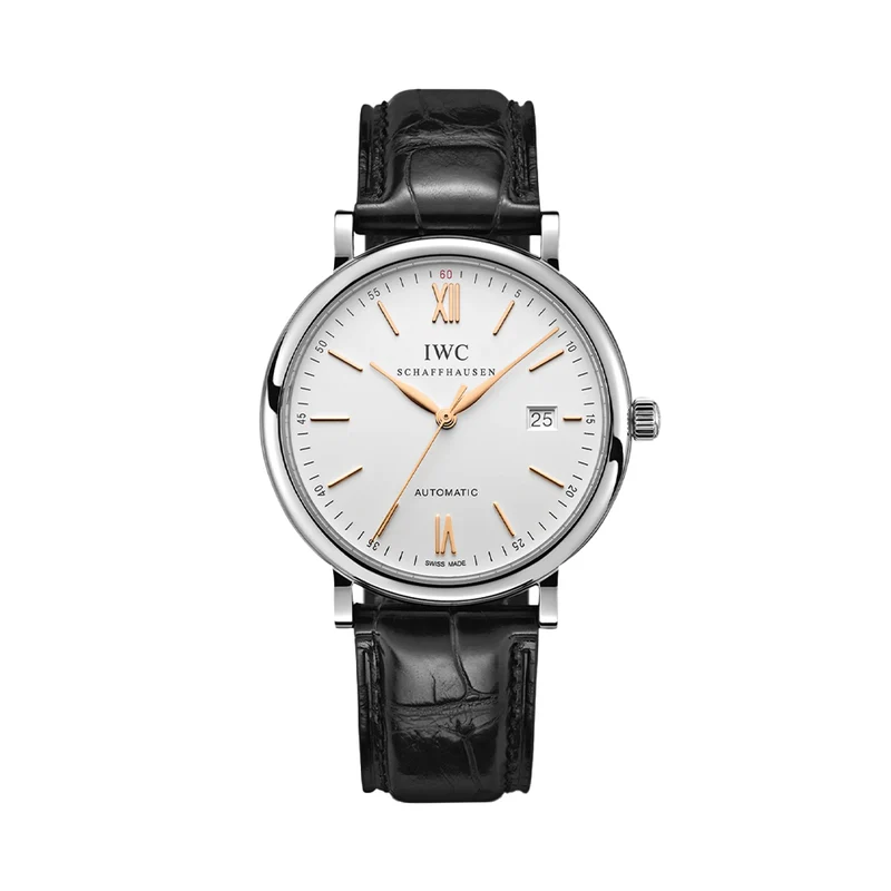 Portofino Automatic Gold Accents 40mm - Silver on Leather Strap