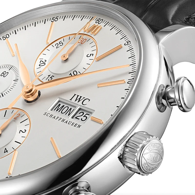 Portofino Chronograph Gold Accents 42mm - Silver-Plated on Leather Strap