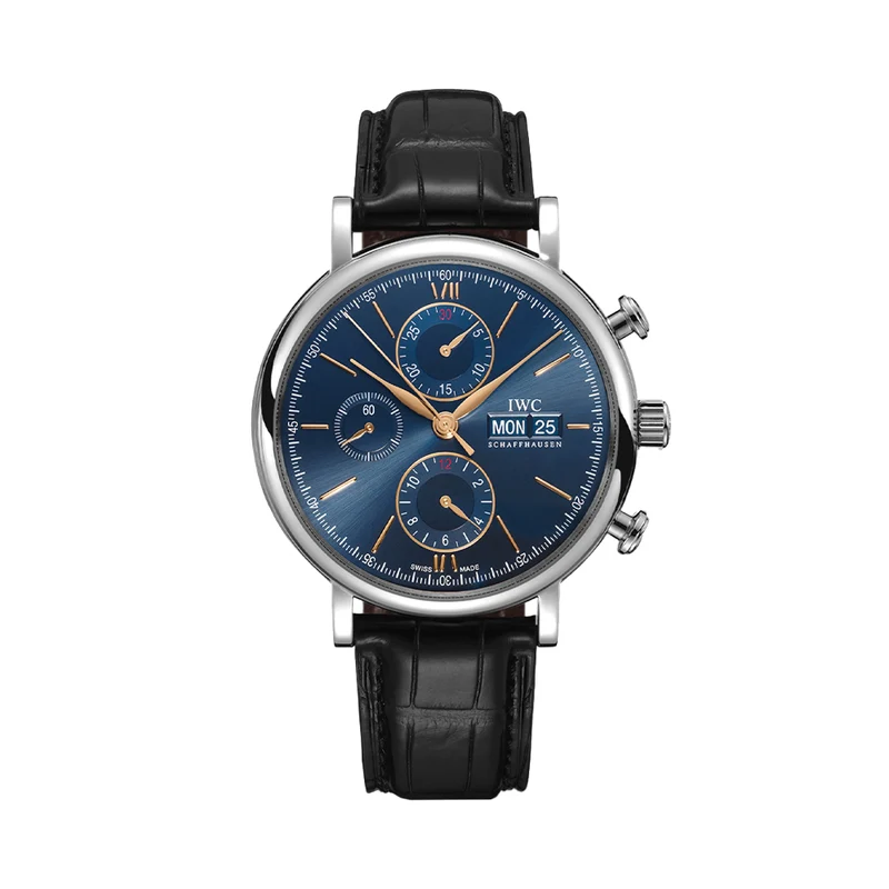 Portofino Chronograph Gold Accents 42mm - Blue on Leather Strap