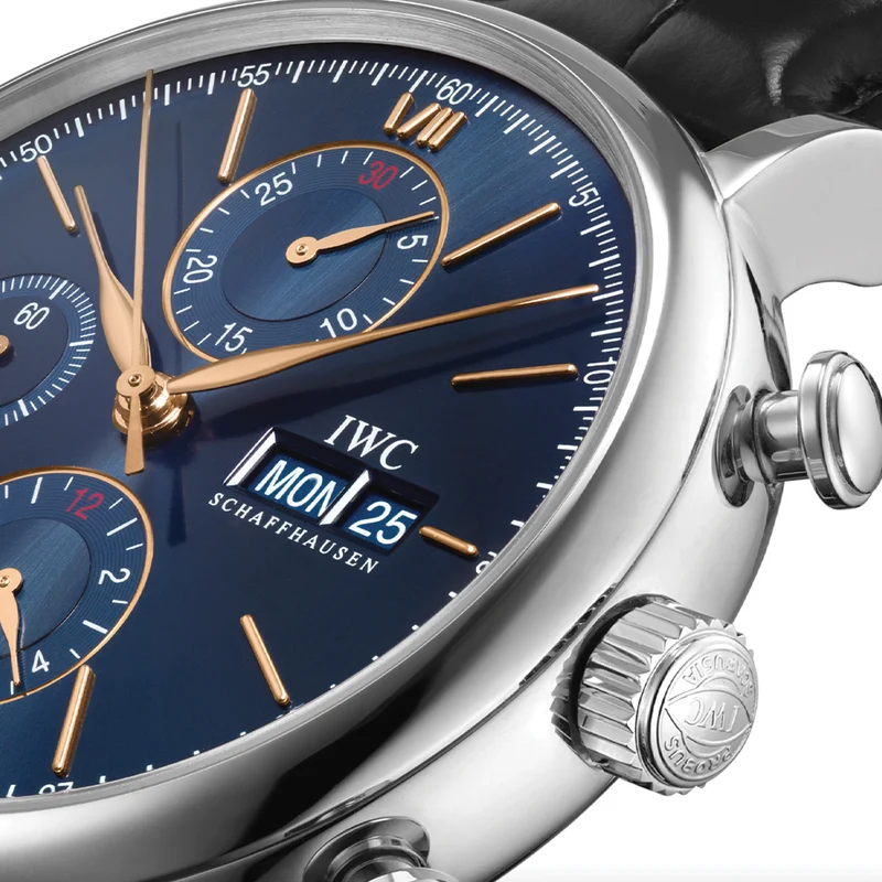 Portofino Chronograph Gold Accents 42mm - Blue on Leather Strap