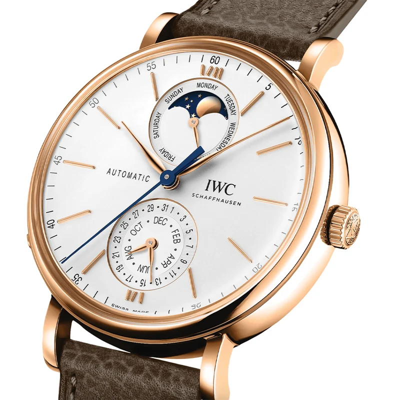 Portofino Complete Calendar 18K 5N Gold Case 41mm - Silver-Plated on Leather Strap