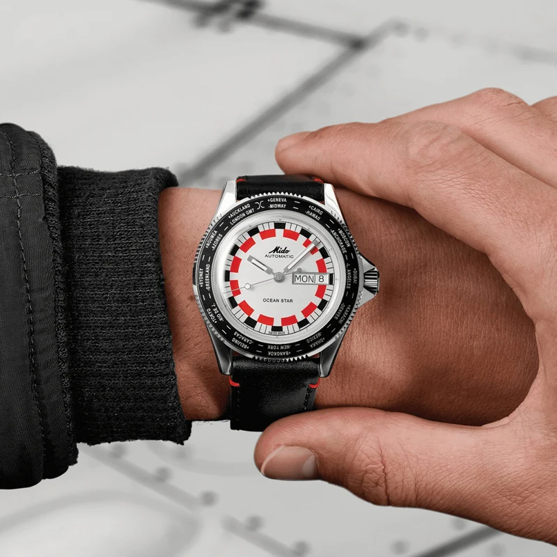 Ocean Star Worldtimer 40.5mm - Silver on Leather Strap