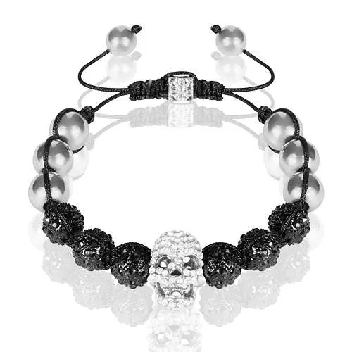Shamballa Schmuck Strass Armband Hämatit Glückbringer Totenkopf Skull Schwarz