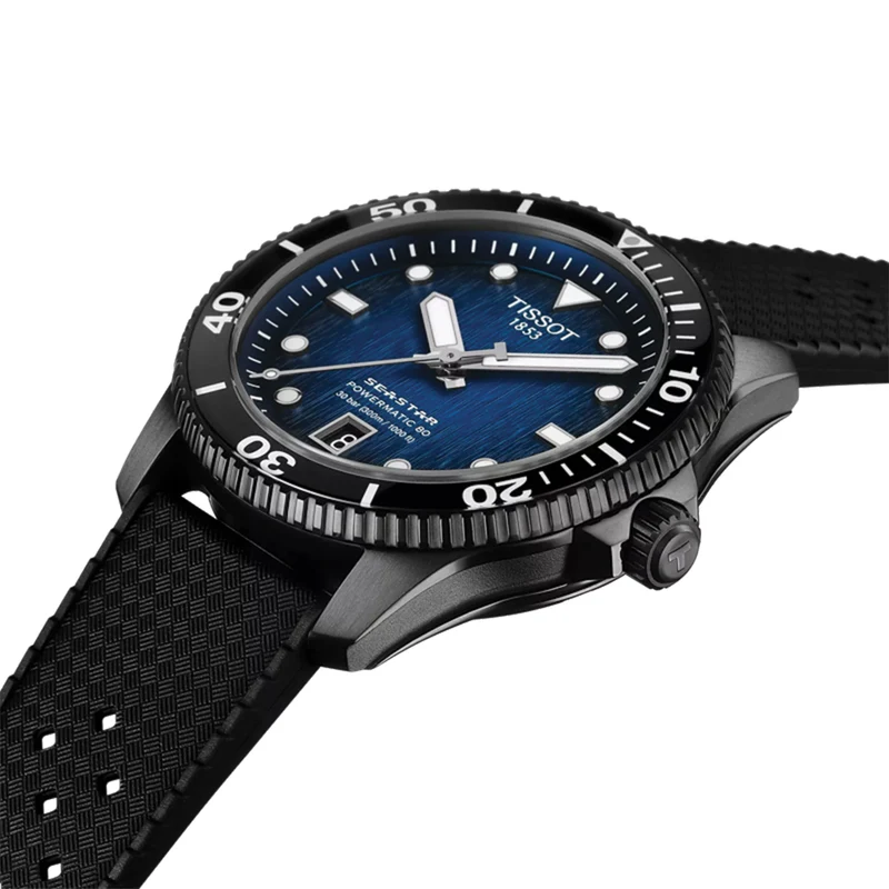 Seastar 1000 Powermatic 80 Black PVD 40mm - Blue on Rubber Strap