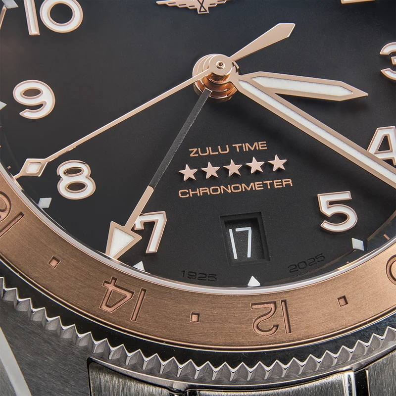 Spirit Zulu Time "1925" 18K Rose-Gold Capped Bezel 39mm - Black on Bracelet