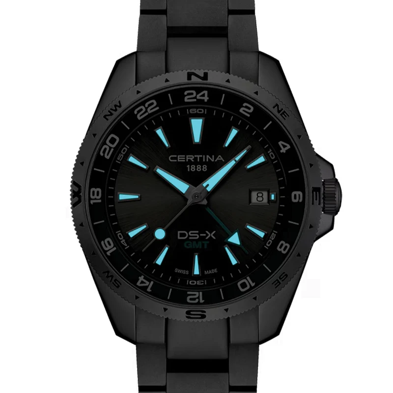 DS-X “New DS Concept Extreme Shock Resistance” GMT Quartz 41mm - Grey w/ Green Bezel on Bracelet