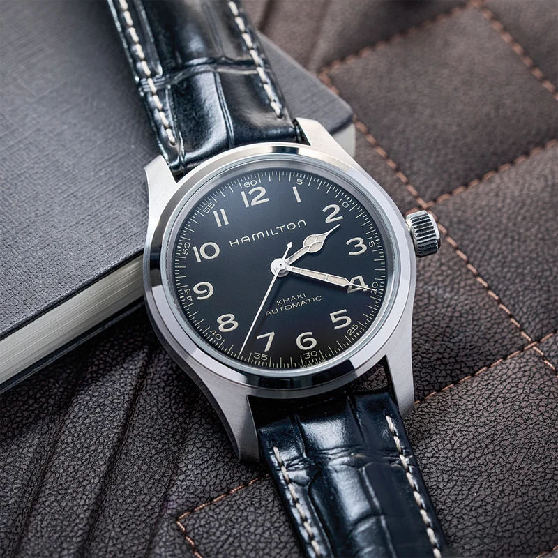 Khaki Field Murph Bundle 42mm - Black on Leather Strap with Extra Bracelet
