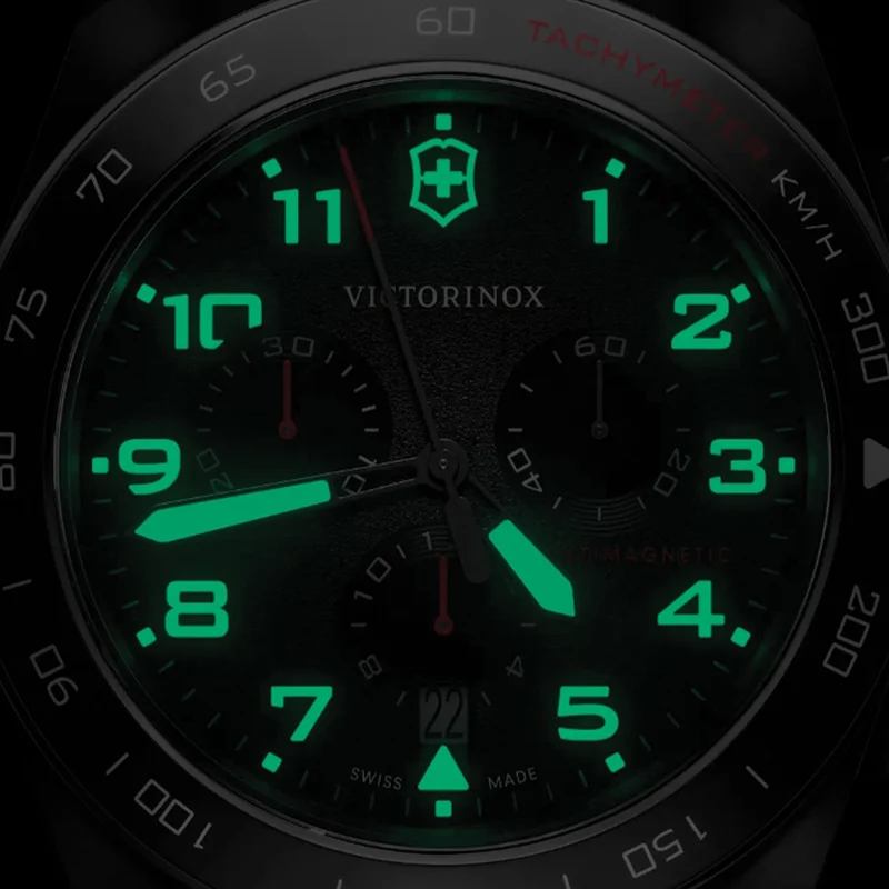 Swiss Army Chrono Quartz 42mm - Black on Black and Red Rubber Strap