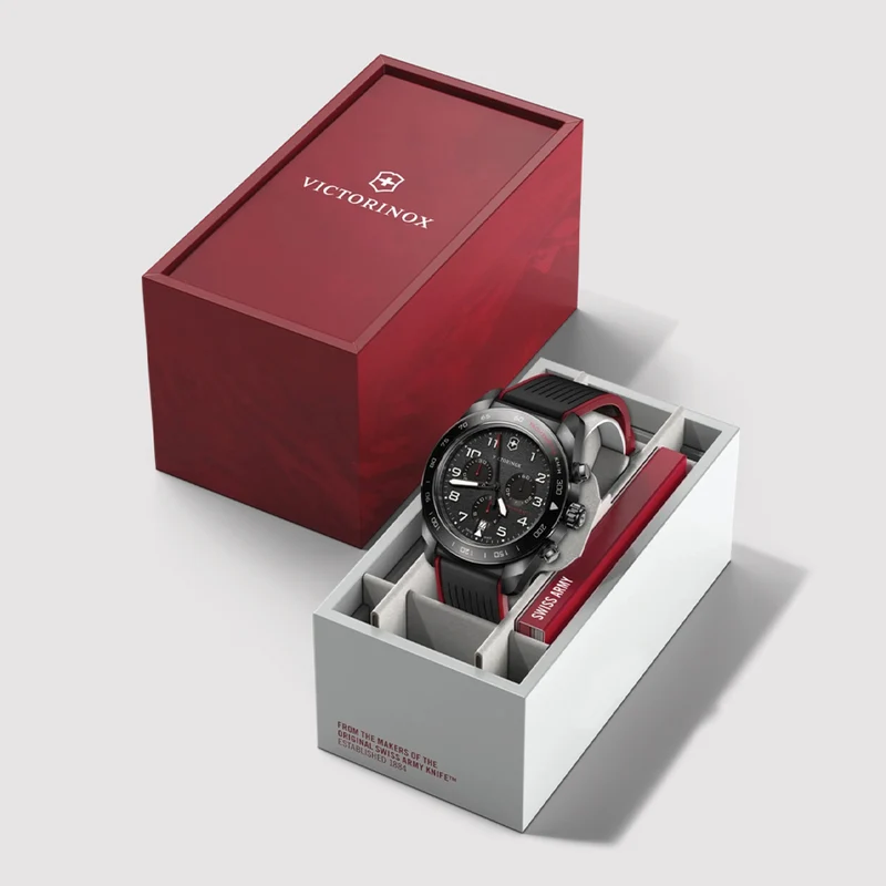 Swiss Army Chrono Quartz 42mm - Black on Black and Red Rubber Strap