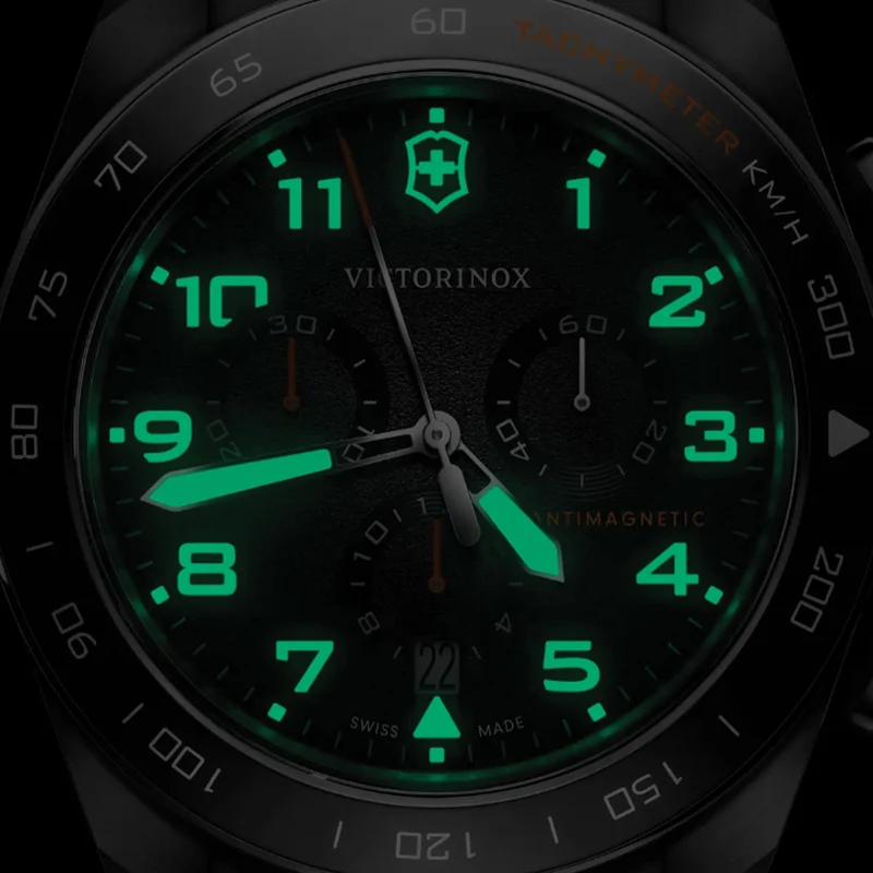 Swiss Army Chrono Quartz 42mm - Black on Black and Orange Rubber Strap
