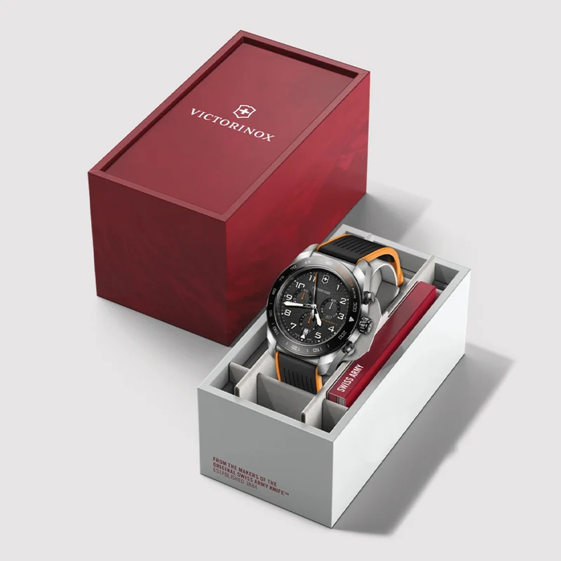 Swiss Army Chrono Quartz 42mm - Black on Black and Orange Rubber Strap