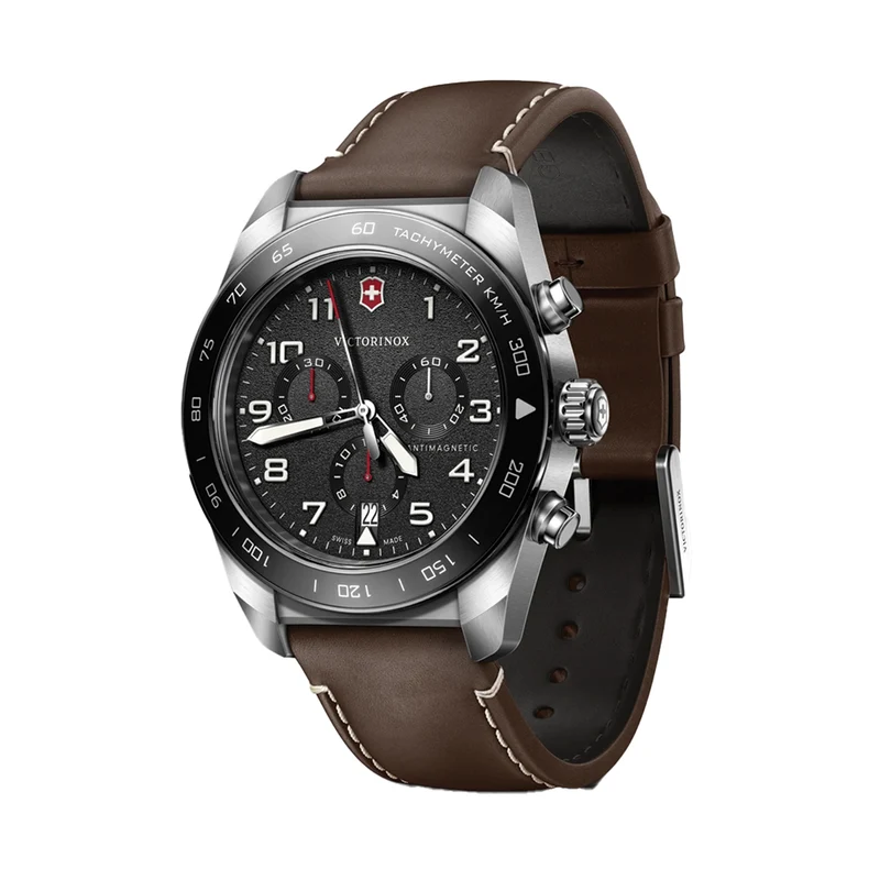 Swiss Army Chrono Quartz 42mm - Black on Brown Leather Strap