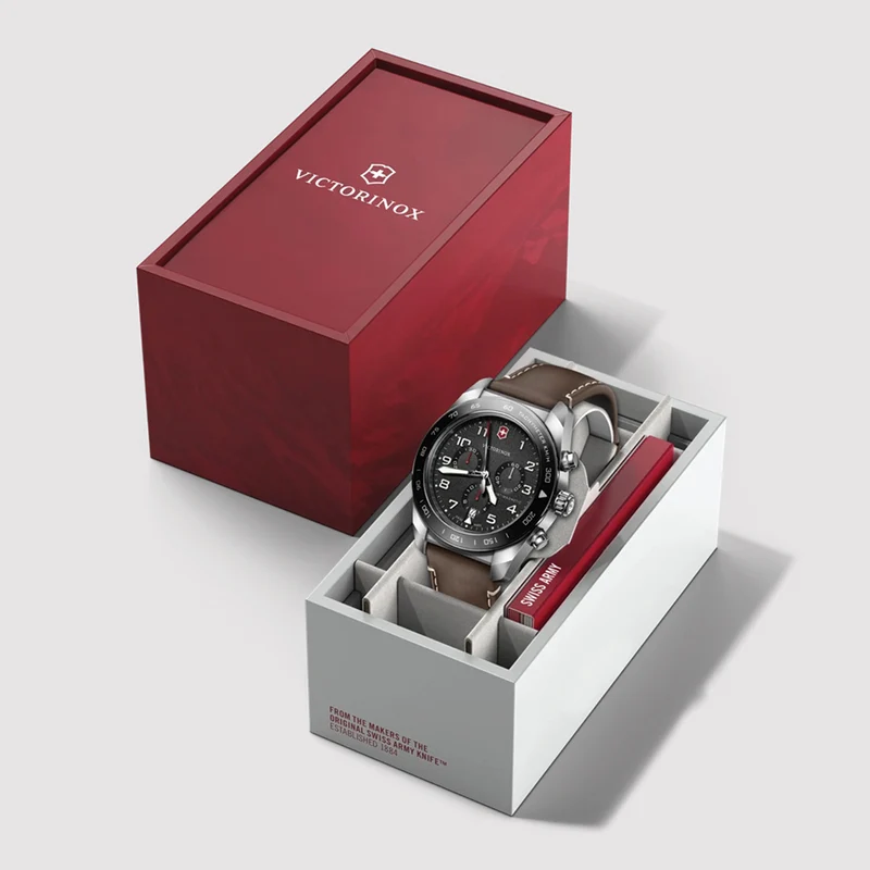 Swiss Army Chrono Quartz 42mm - Black on Brown Leather Strap