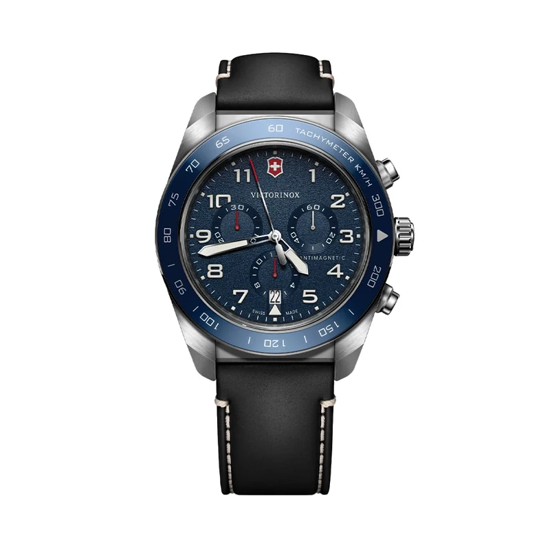 Swiss Army Chrono Quartz 42mm - Blue on Black Leather Strap