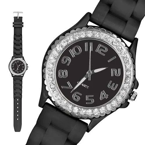 Damen Silikon Armbanduhr Kristall Uhr Bling Strass