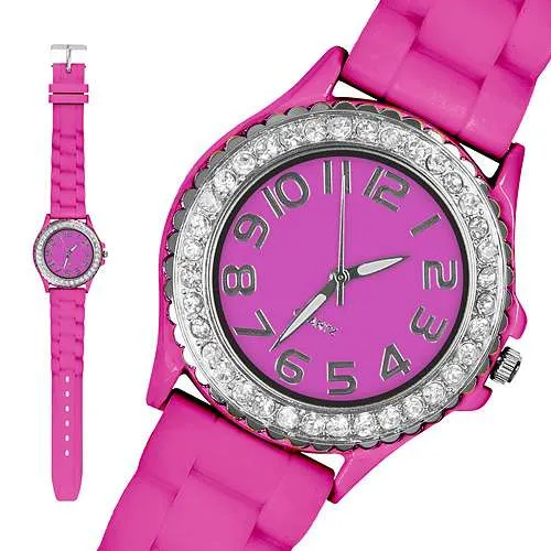 Damen Silikon Armbanduhr Kristall Uhr Bling Strass